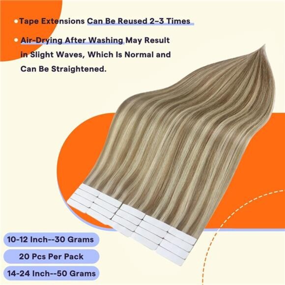 Full Shine Tape in Hair Extensions Human Hair 18 Inch Color 16 Highlight 22 main image 4
